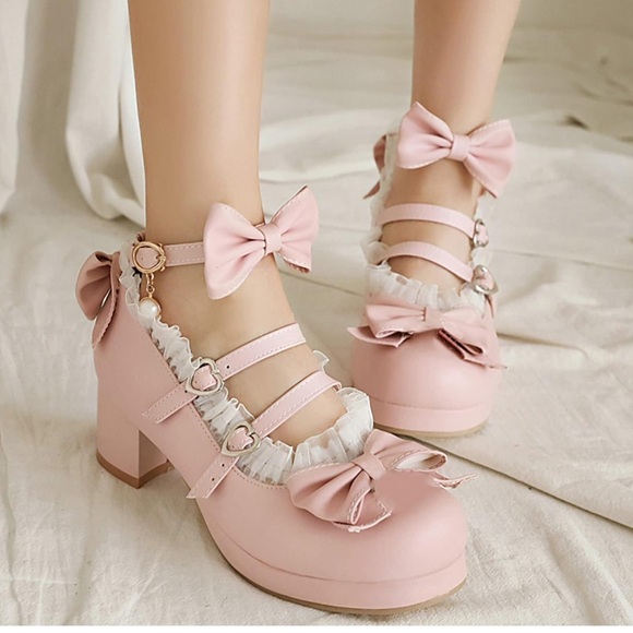 Jingpin Women Coquette Platform Mary Jane Chunky Heels Kawaii Size 43 US 10 Pink - Picture 1 of 8